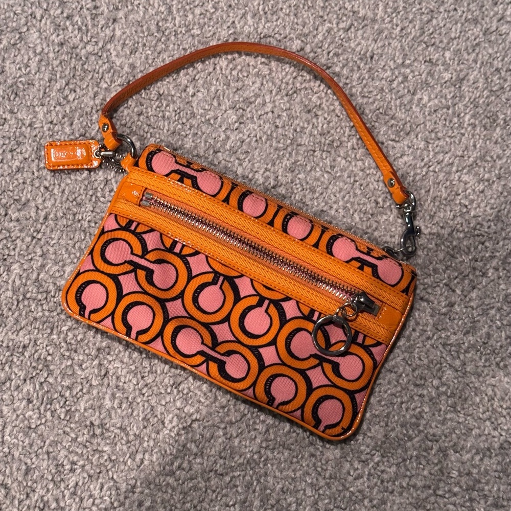 Coach Orange & Pink Signature Wristlet